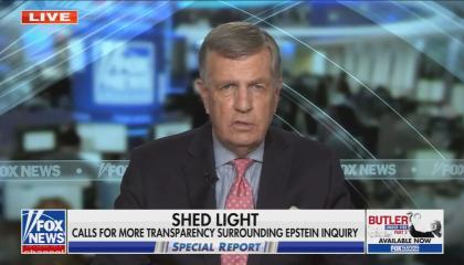 still of Hume; chyron: Shed light / Calls for more transparency surrounding Epstein inquiry