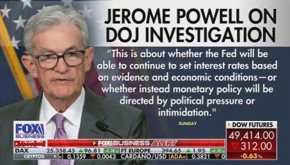Fox Business displaying Powell's statement