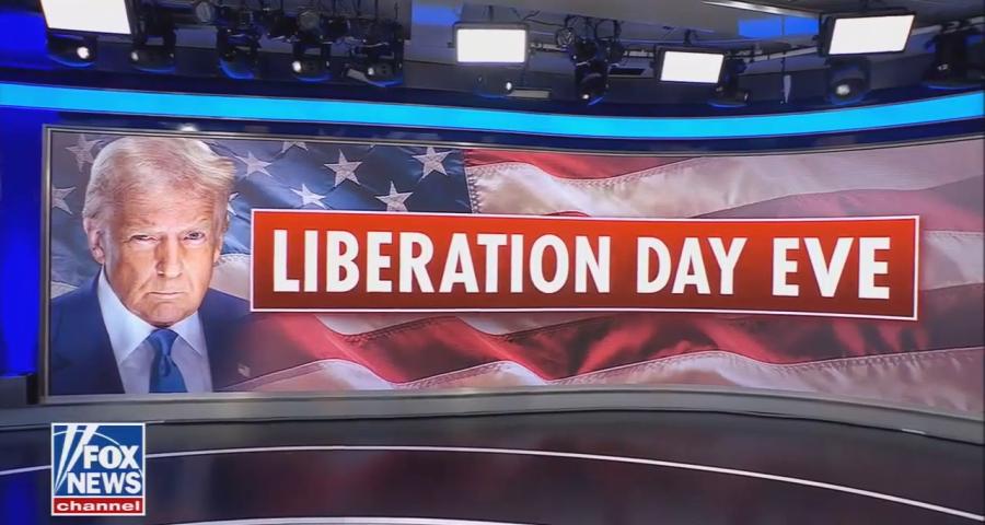 A Fox News graphic showing Trump and the American flag announcing "Liberation Day Eve"