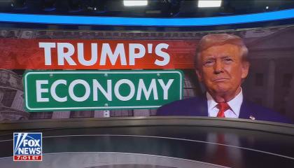A Fox & Friends graphic showing Trump's face next to the words "Trump's economy"
