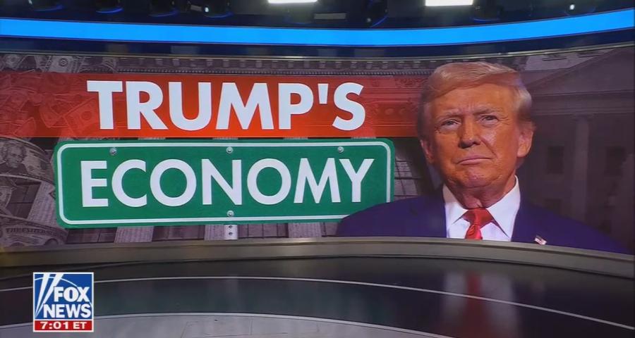 A Fox & Friends graphic showing Trump's face next to the words "Trump's economy"