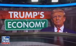 A Fox & Friends graphic showing Trump's face next to the words "Trump's economy"