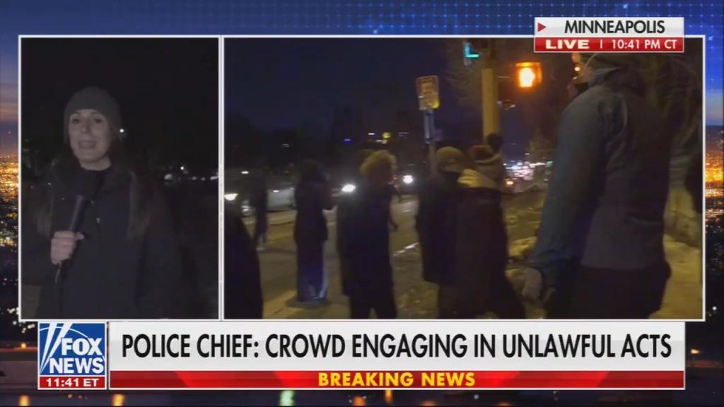 Chyron reads: “Police chief: Crowd engaging in unlawful acts”