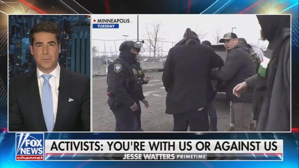 Chyron reads: “Activists: You’re with us or against us”