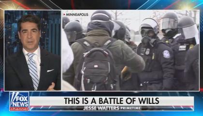 still of Watters; chyron: This is a battle of wills