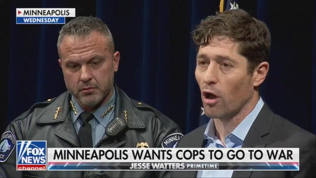 Chyron reads: “Minneapolis wants cops to go to war”