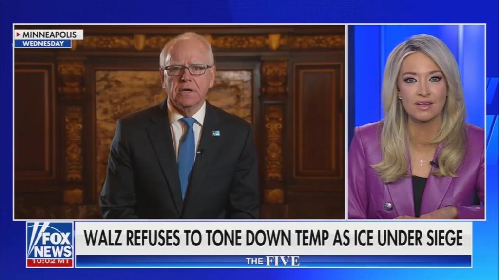 Chyron reads: “Walz refuses to turn down temp as ICE under siege”