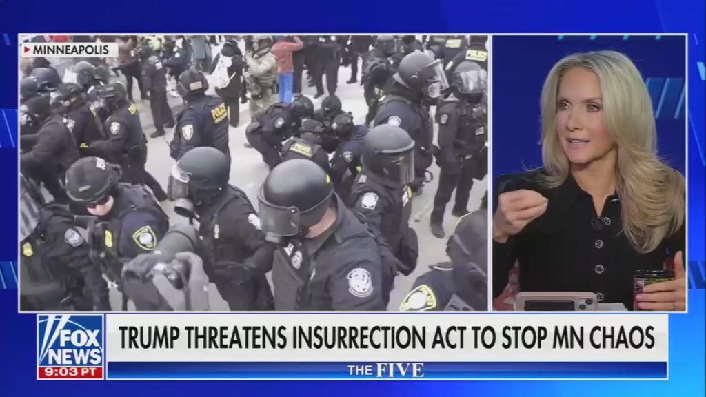 Chyron reads: "Trump threatens Insurrection Act to stop MN chaos"