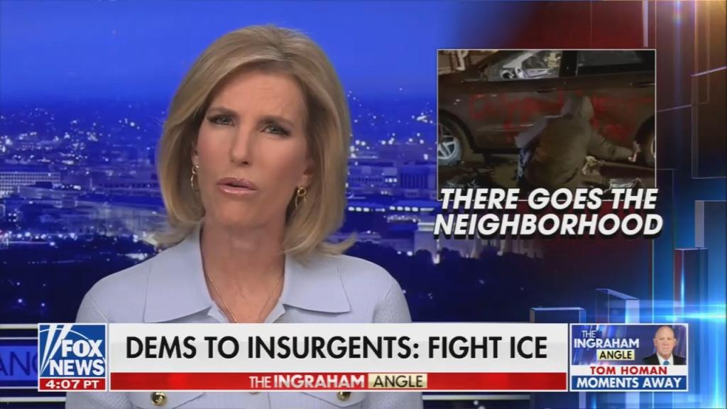 Chyron reads: "Dems to insurgents: Fight ICE"
