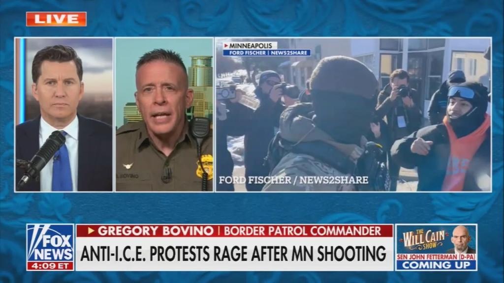 Chyron reads: “Anti-I.C.E protests rage after MN shooting”