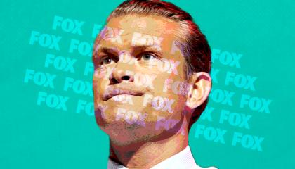 Pete Hegseth on a green background 