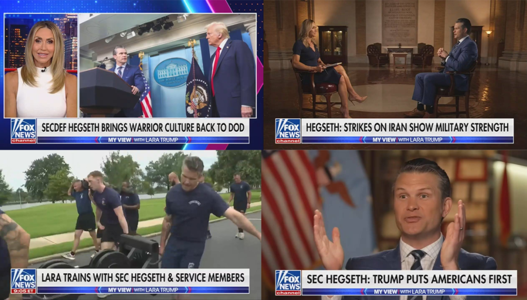 Collage of Fox News screenshots showing Lara Trump's interview with Pete Hegseth