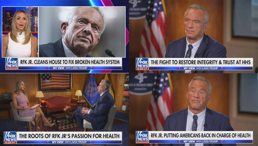 Collage of Fox News screenshots showing Lara Trump's interview with Robert F Kennedy Jr