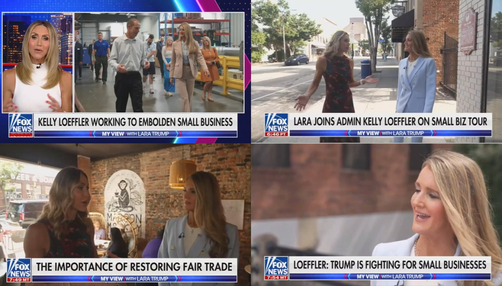 Collage of Fox News screenshots showing Lara Trump's interview with Kelly Loeffler