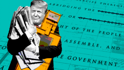 Trump with newspapers