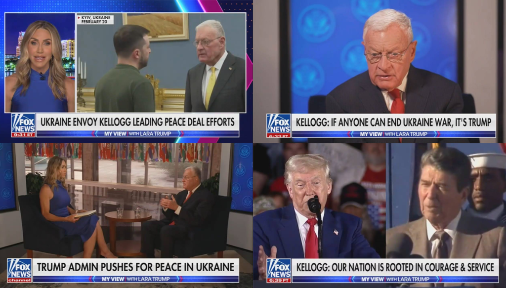 Collage of Fox News screenshots showing Lara Trump's interview with Keith Kellogg