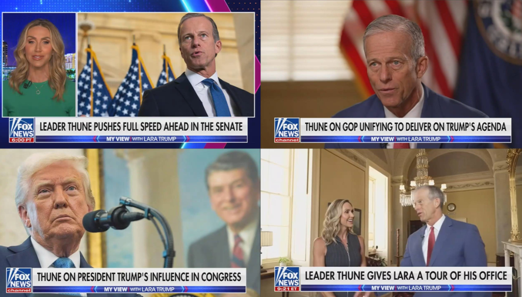 Collage of Fox News screenshots showing Lara Trump's interview with John Thune