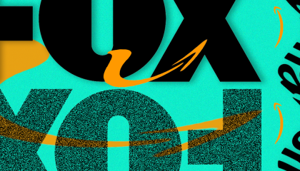 Fox logo on a green background surrounded by Amazon logo arrows