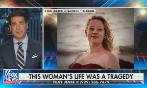 Screenshot from Jesse Watters Primetime with a photo of Renee Nicole Good and a chyron reading, "This woman's life was a tragedy"