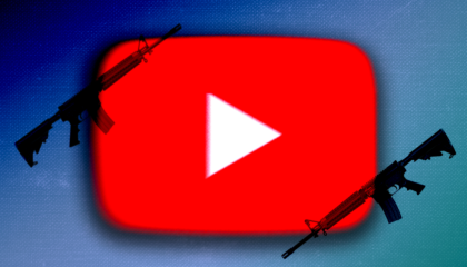 The YouTube Logo with 2 ar15 rifles overlayed