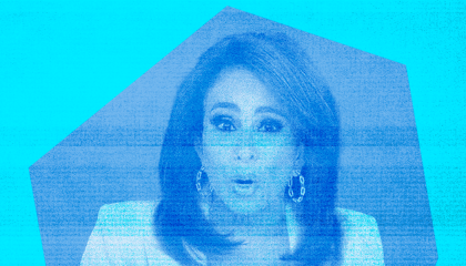 Jeanine Pirro on a blue background 