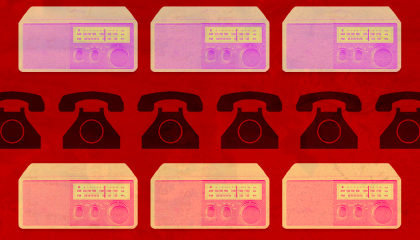 Phones and radios with red background