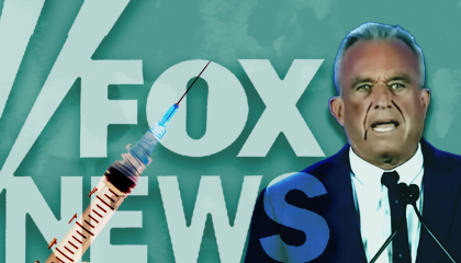 RFK Jr.'s face next to the Fox News logo and a vaccine needle