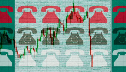 Rotary phones with a chart showing the stock market dip