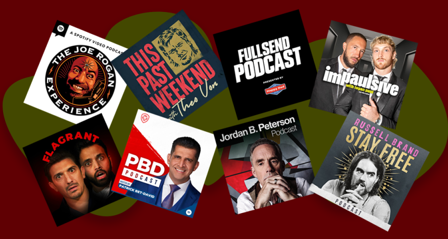 Logos of Apple Podcast logos of right-leaning comedy shows 