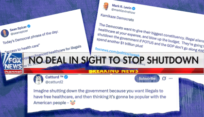 Fox News chyron reading: "NO DEAL IN SIGHT TO STOP SHUTDOWN" and tweets from right-wing media personalities