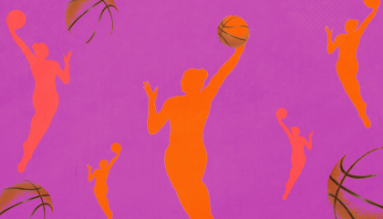 Basketball players on a purple background