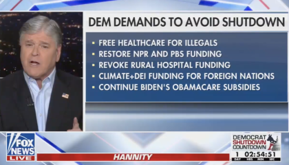 Fox News host Sean Hannity claims Democrats shut down the government in dispute of health care funding for "illegal immigrants"