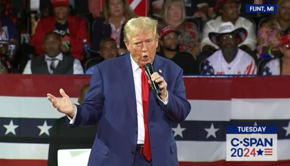 Donald Trump discussing food prices at a Michigan town hall on September 17, 2024