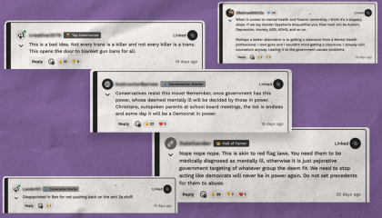 A collage of dissenting comments from The Daily Wire's website on a purple background