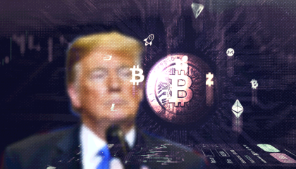 Donald Trump with a bitcoin logo