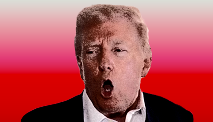 Donald Trump on a red background
