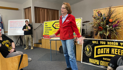 Wendy Rogers at an Oathkeepers meeting
